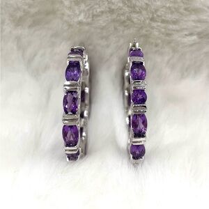Elegant Sterling Silver Purple Gemstone Hoop Earrings